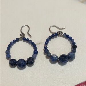 Elegant Blue Beaded Hoop Earrings
